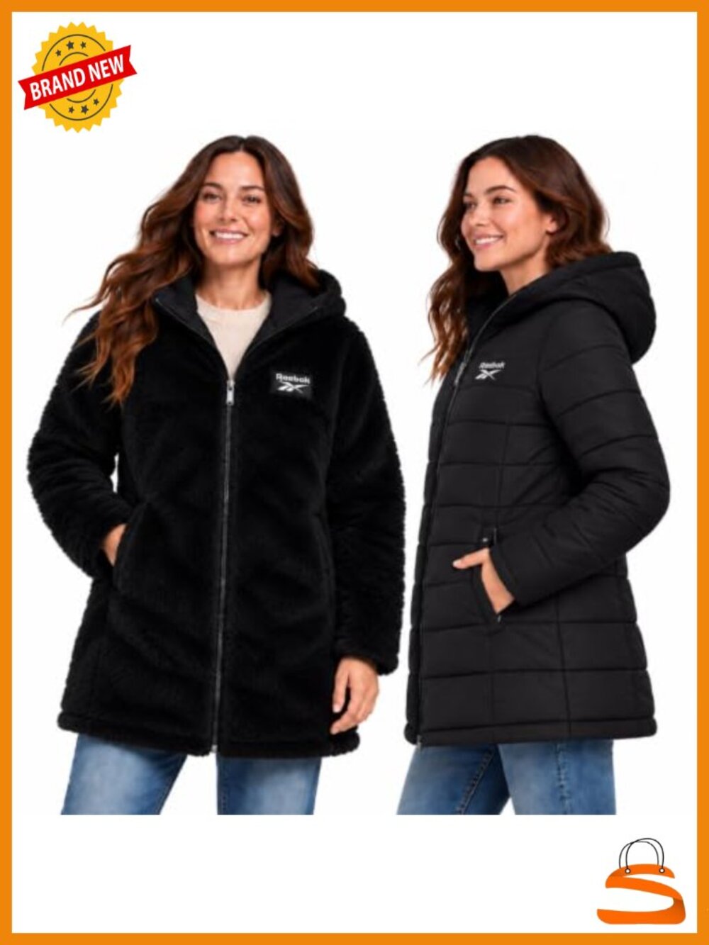 Reversible Long Puffer Jacket Quilted Puffer Coat Faux Fur Hood Winter